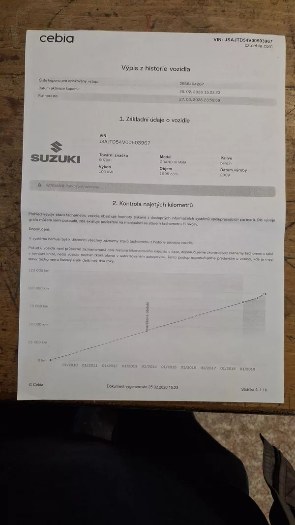 Suzuki Grand Vitara 2.0 4x4 servisní historie - foto 26