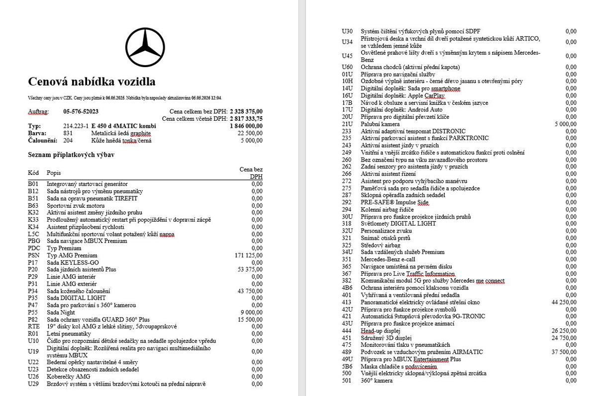Mercedes-Benz Třídy E E 450d 4M, REZERVACE